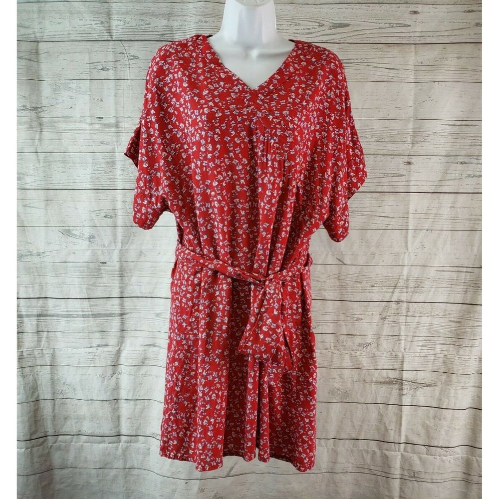 Antoine & Lili Womens Printed Dress Sz 3 US 12 Red Blue Floral Belted